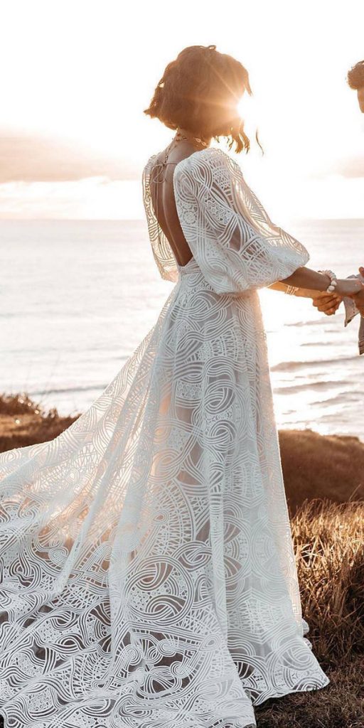 destination wedding dresses a line boho open back with cap sleeves ruedeseine