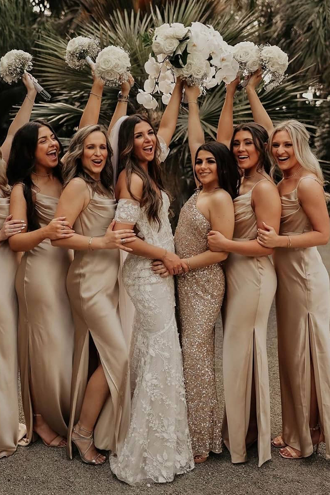 mismatched champagne bridesmaid dresses