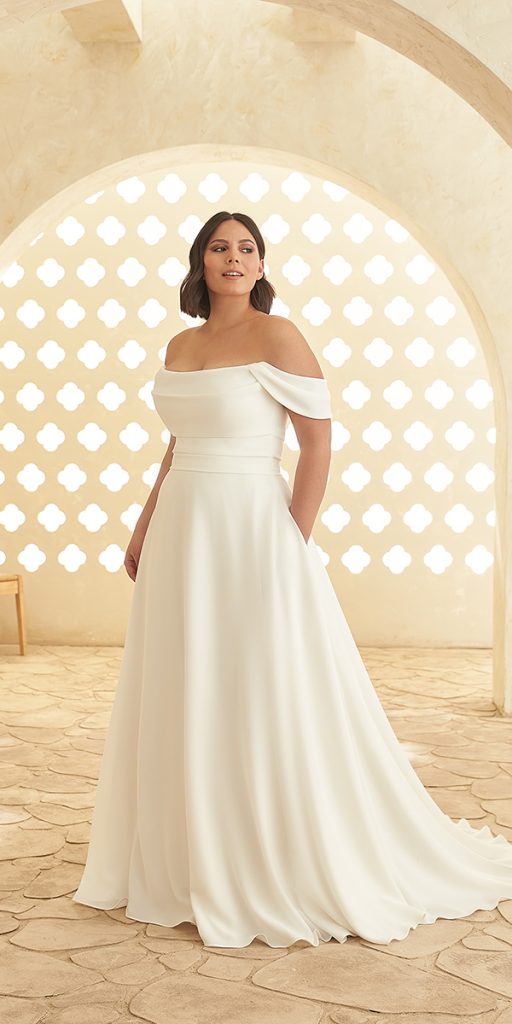 plus size wedding dresses a line simple off the shoulder strapless neckline paloma