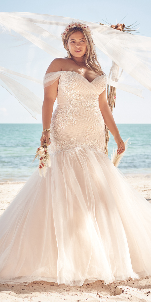 plus size wedding dresses off the shoulder fit and flare magie sottero