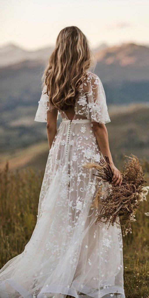  romantic bridal gowns a line lace floral boho v back anna campbell