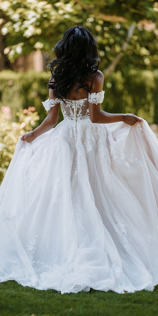 romantic bridal gowns a line lace off the shoulder country allure