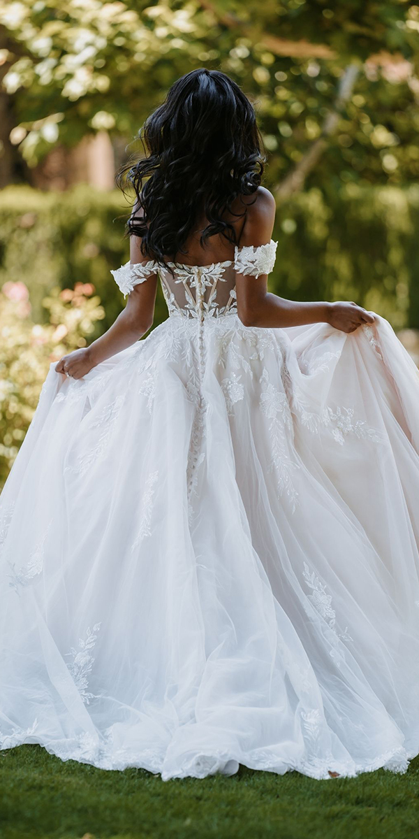 romantic bridal gowns a line lace off the shoulder country allure