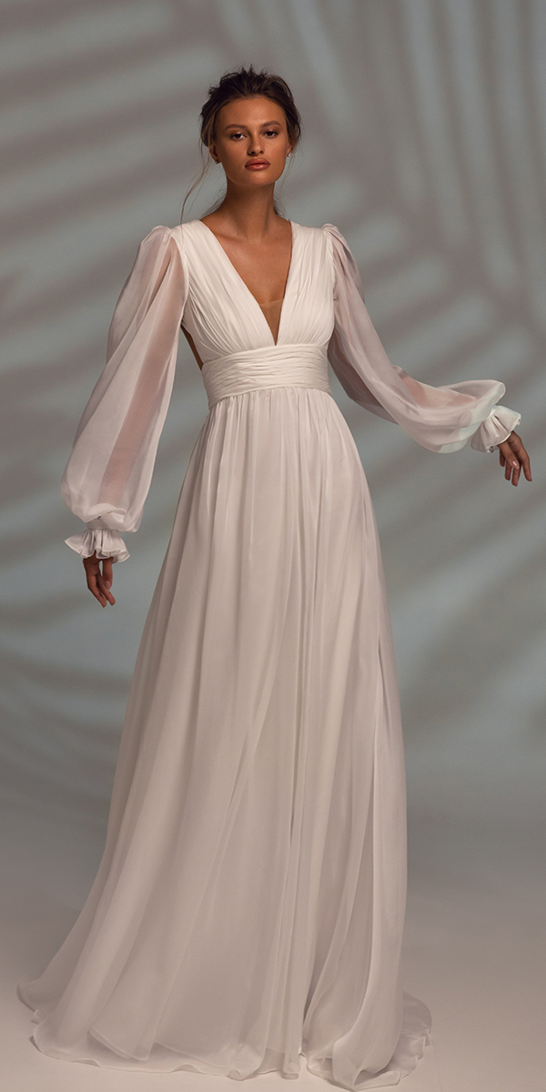 romantic bridal gowns a line simple with long sleeves v neckline rebel