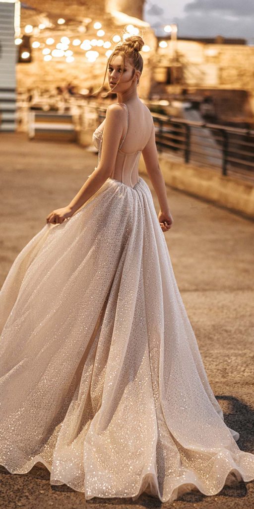 romantic bridal gowns ball gown low back with sapghetti straps berta