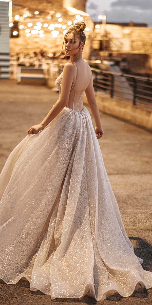 romantic bridal gowns ball gown low back with sapghetti straps berta