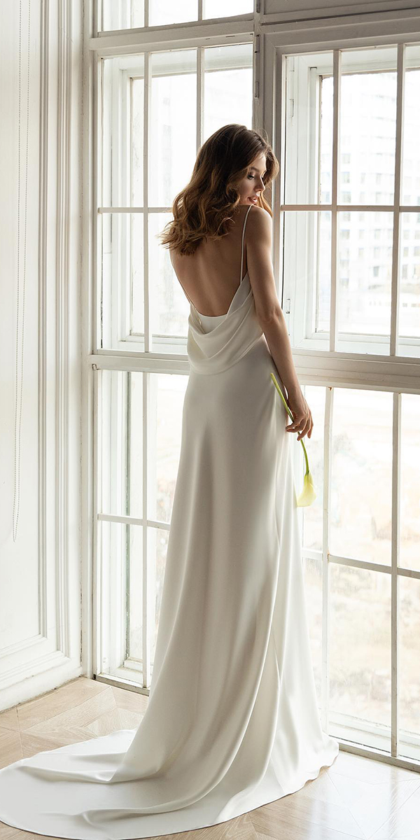  silk wedding dresses sheath with spaghetti straps low back simple evalendel
