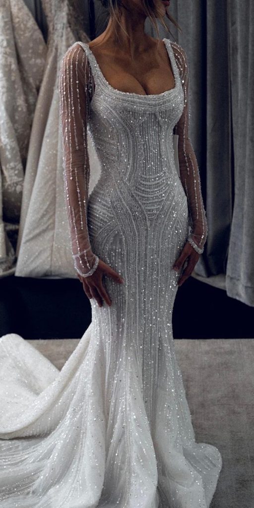 trendy wedding dresses with long sleeves sequins mermaid leahdagloria