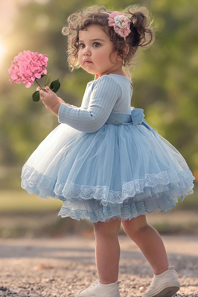 tutu flower girl dresses blue with bow country dollcakevintage