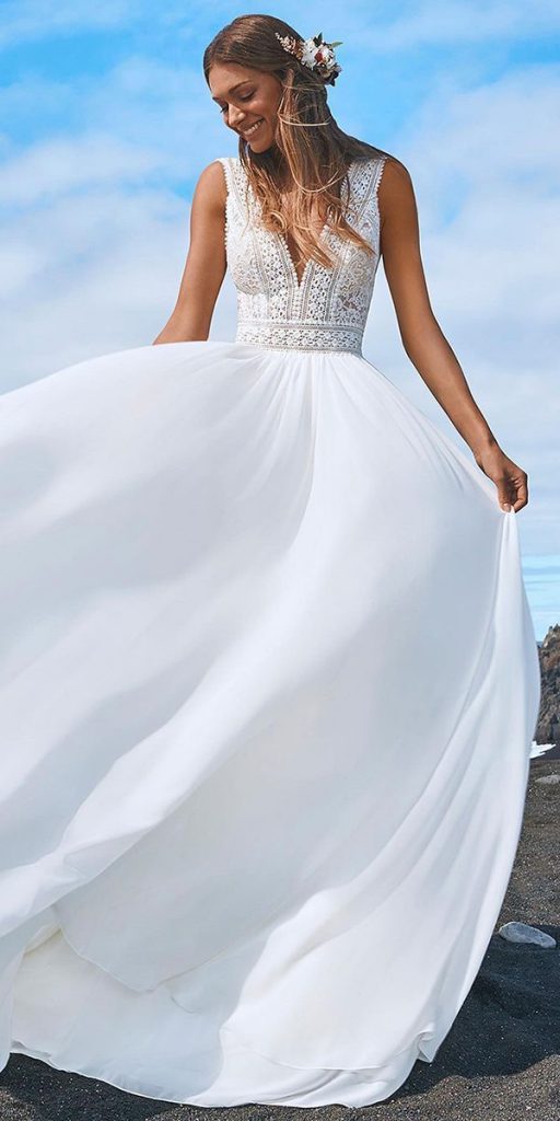 a line wedding dresses lace top boho pronovias