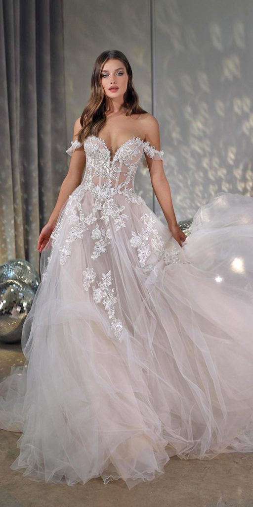 a line wedding dresses sweetheart neckline lace off the shoulder galia lahav