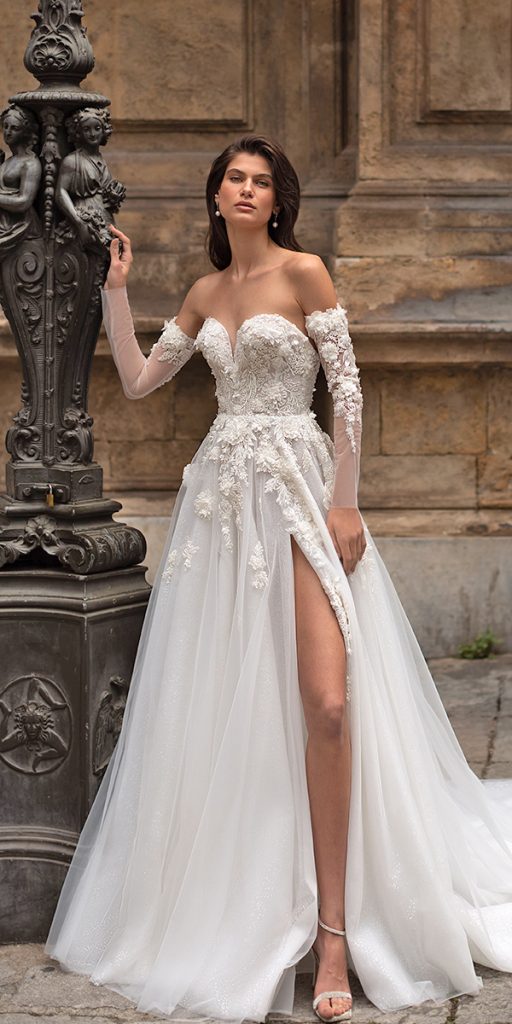 a line wedding dresses sweetheart neckline lace with detached sleeves eva lendel