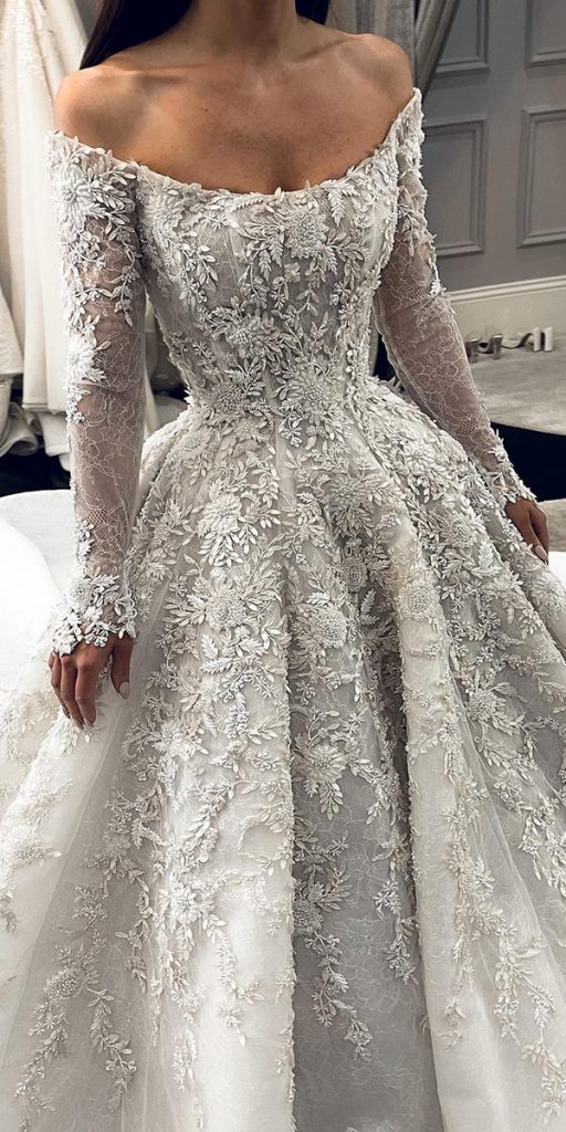  ball gown wedding dresses off the shoulder with long sleeves lace floral leah da gloria
