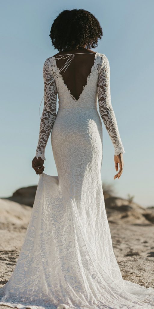 barnyard wedding dresses sheath v back with long sleeves lace boho wearyourlovexo