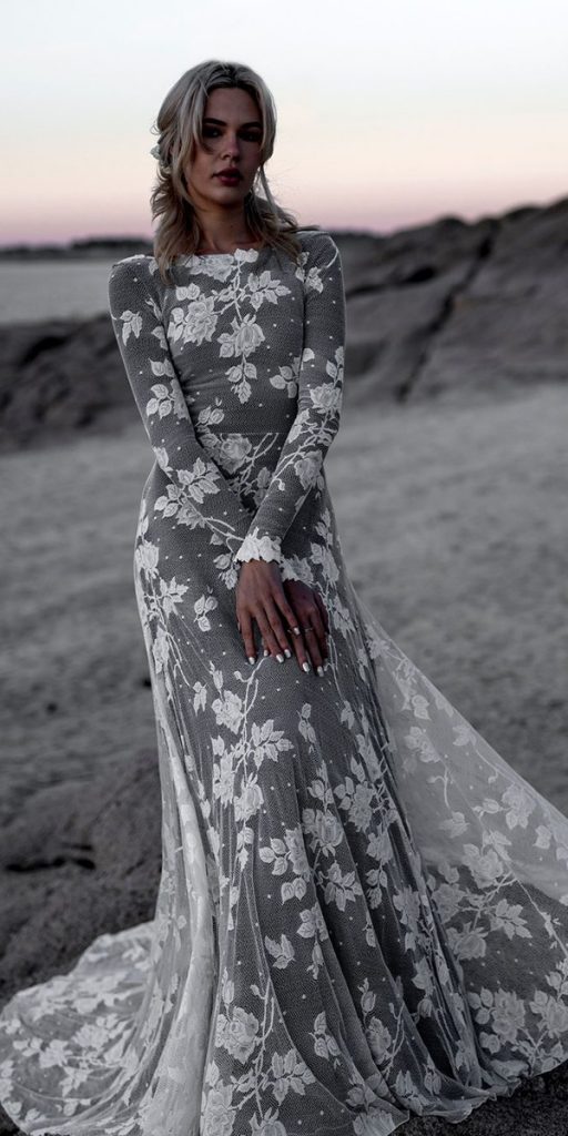 black and white wedding dresses a line with long sleeves boho wearyourlovexo