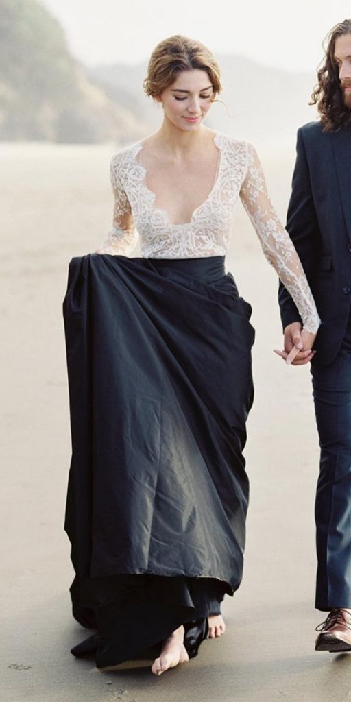 black and white wedding dresses a line with sleeves lace top emily riggs