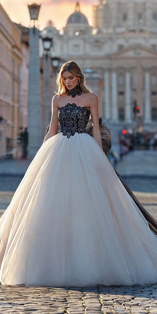 black and white wedding dresses ball gown lace top nicole milano
