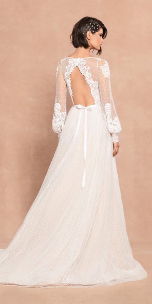 bridal gowns with sleeves a line boho open back alessandroangelozzi
