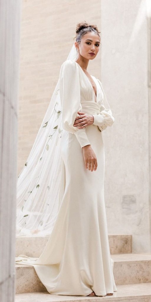 bridal gowns with sleeves sheath silk sexy watters