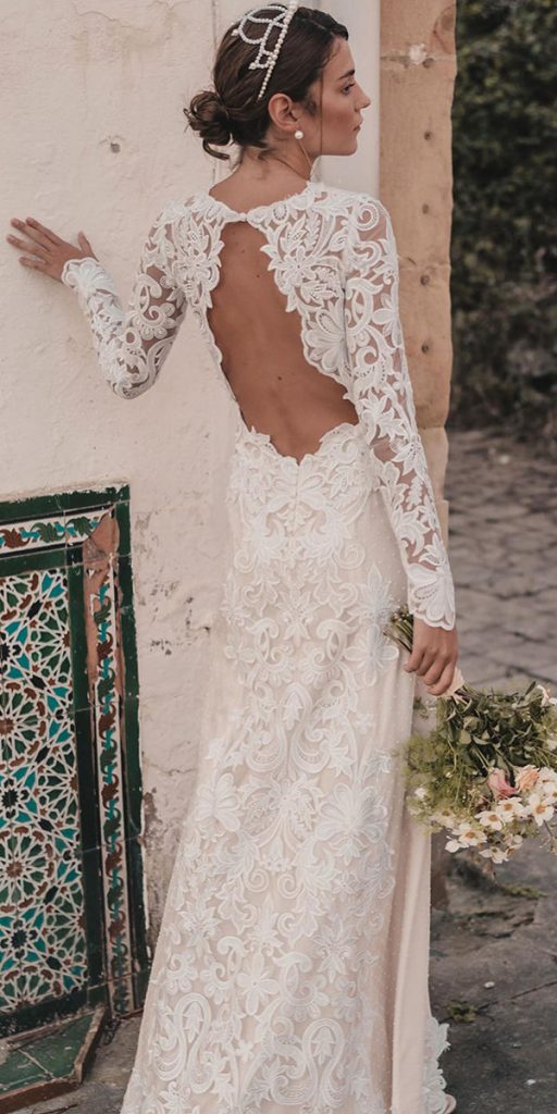 country wedding dresses open back with long sleeves lace aliciarueda