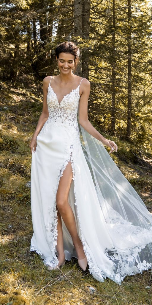 country wedding dresses with spaghetti straps lace slit alessandroangelozzicouture