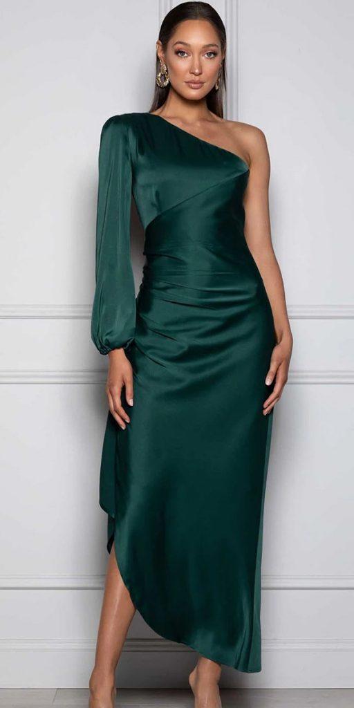 fall wedding guest dresses simple green with one sleeves whiterunway