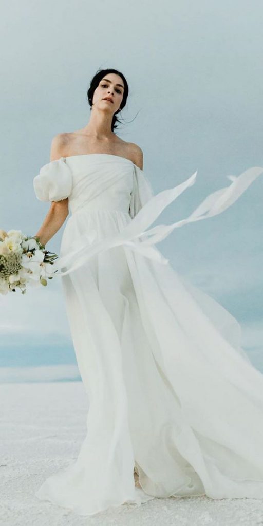 hawaiian wedding dresses simple a line with puff sleeves leannemarshall