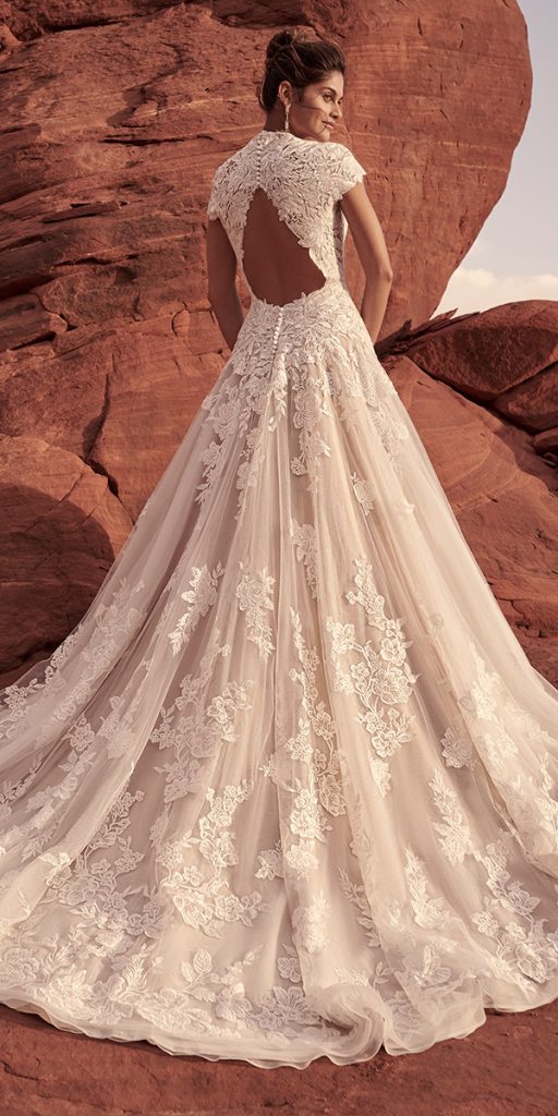 lace-back-wedding-dresses a line open back with cap sleeves maggie sottero