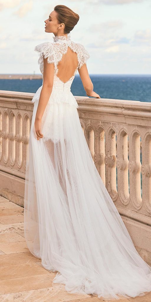 lace back wedding dresses open back high neck pronovias