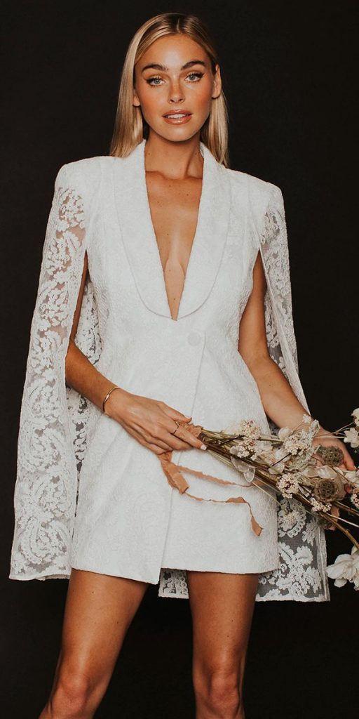 lace short wedding dresses white with cape country katiemay
