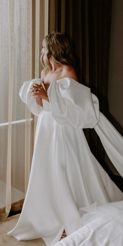 simple wedding dresses a line with puff sleeves romantic kyhastudios