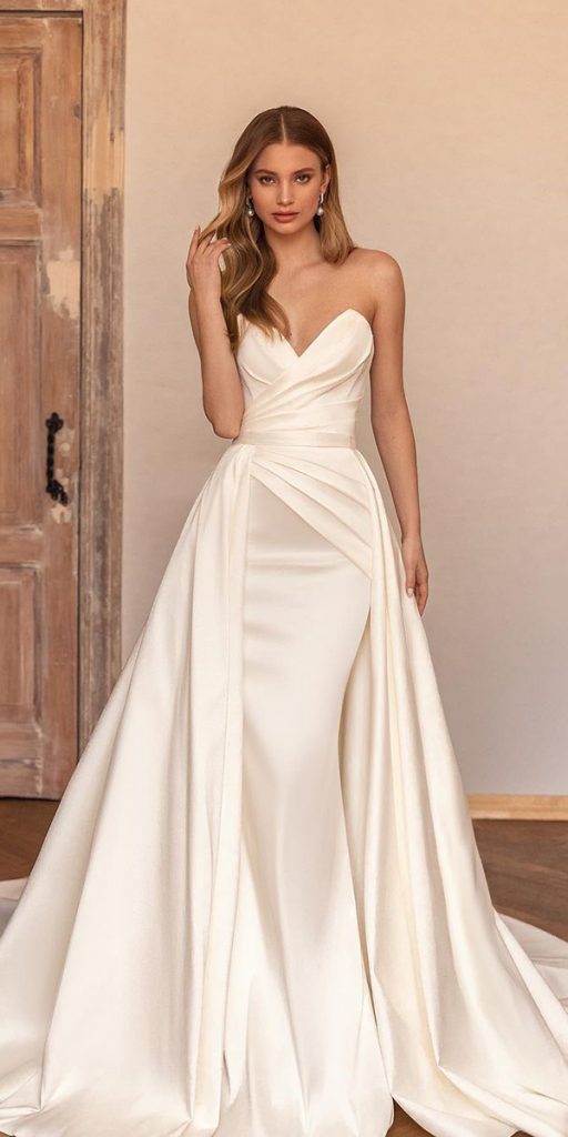 simple wedding dresses sweetheart neckline with overskirt silk evalendel