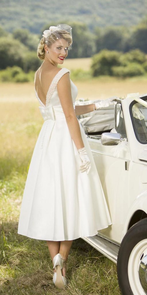 vintage wedding dresses tea length v back simple gatsby true bride