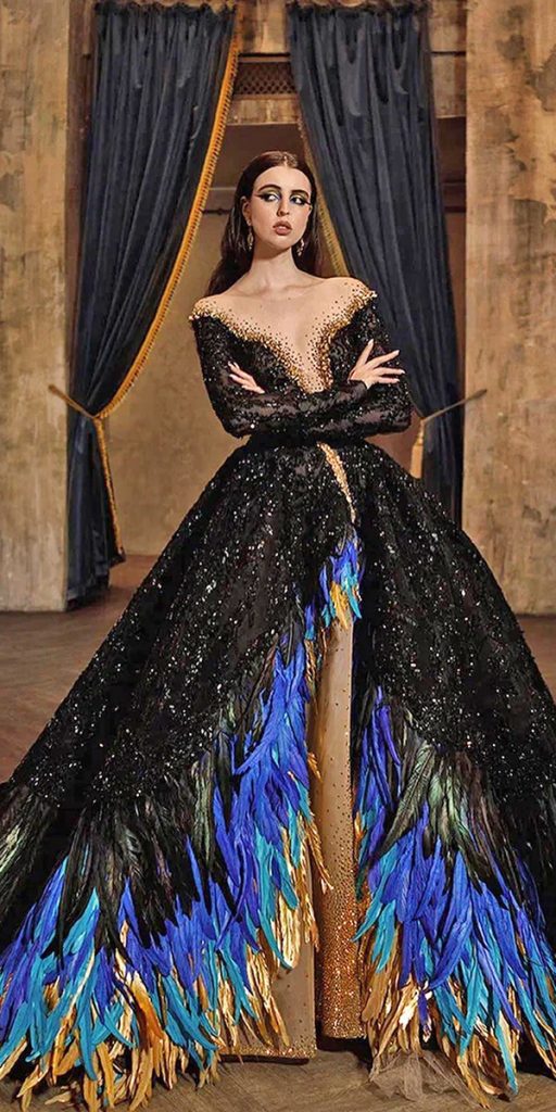 black wedding dresses gothic with navy gold malyarovaolga