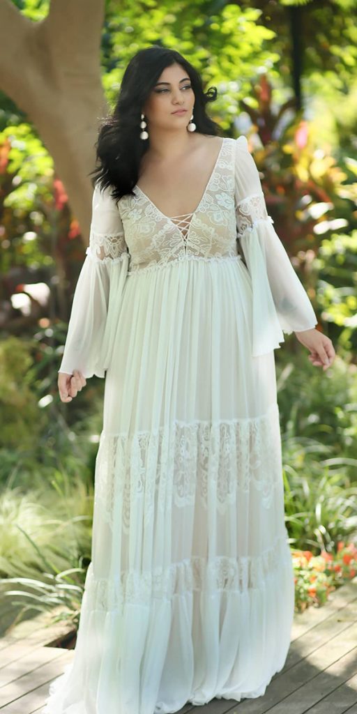 lace plus size wedding dresses a line boho with long sleeves gypsy studiolevana