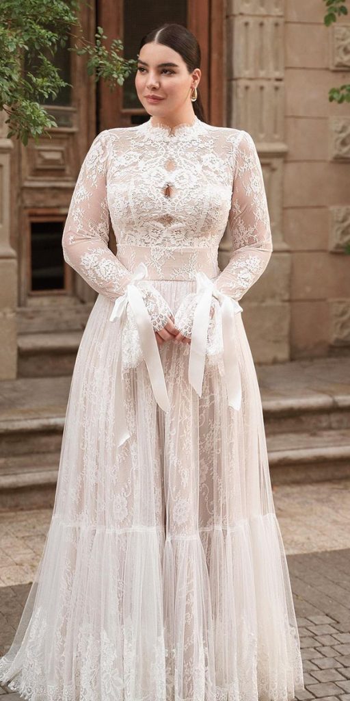 lace plus size wedding dresses a line with long sleeves vintage galitrobinik