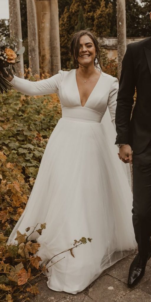  long sleeve wedding dressesa line v neckline simple sassiholford