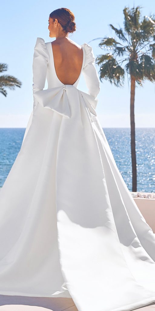 long sleeve wedding dresses a linw low back with bow pronovias