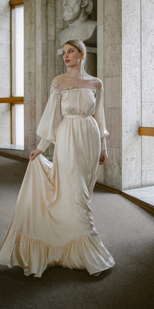 long sleeve wedding dresses simple off the shoulder my wony