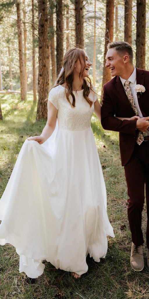 modest wedding dresses a line with cap sleeves boho rustic emilybphotofilm