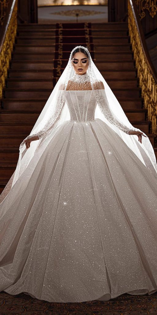modest wedding dresses ball gown with long sleeves off the shoulder saidmhamad