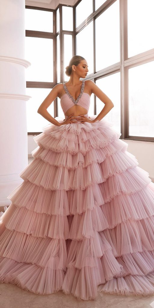 pink wedding dresses ball gown ruffled skirt said
