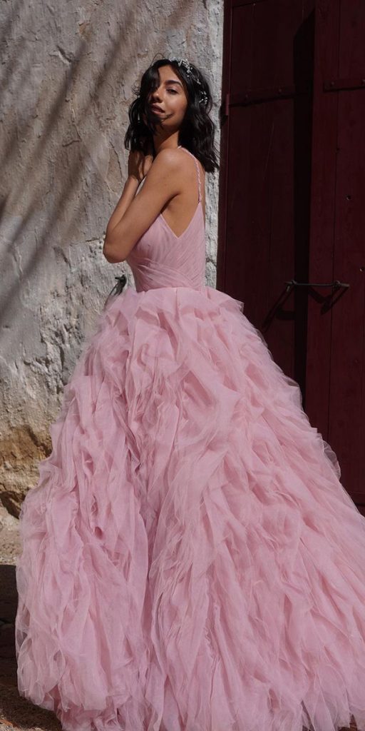 pink wedding dresses simple rffled skirt ball gown millanova