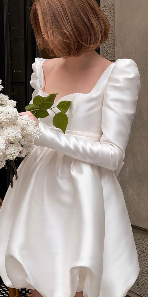 short wedding dresses with long sleeves simple millanova
