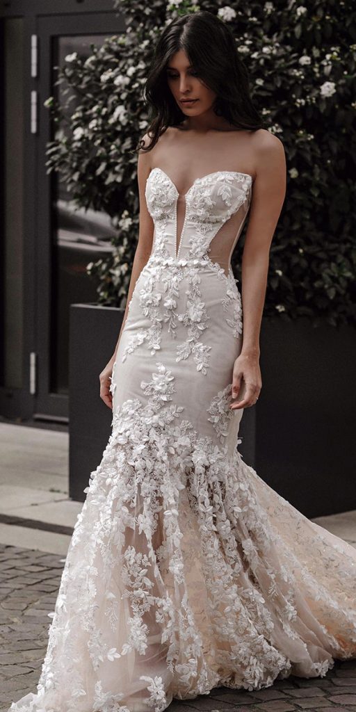 sweetheart mermaid wedding dresses strapless neckline sexy lace galialahav