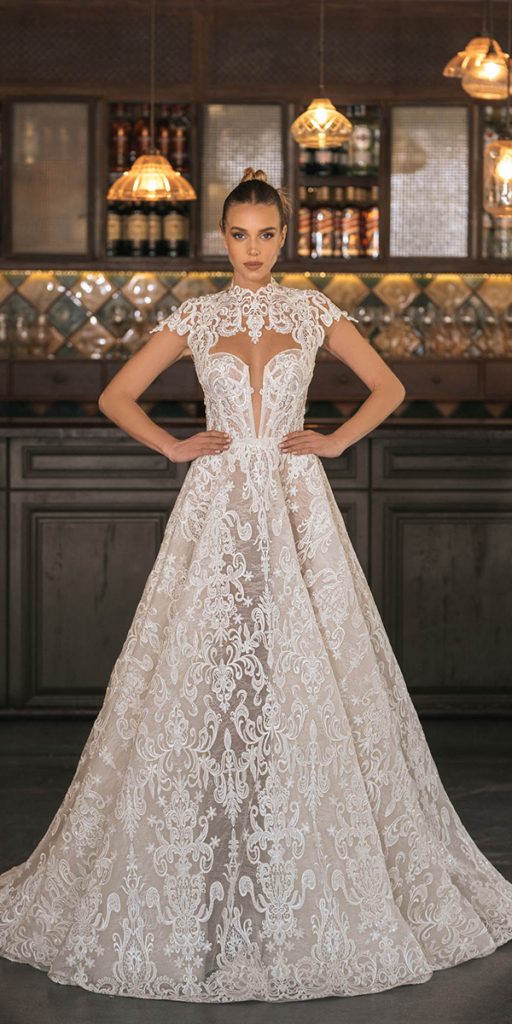 unique lace wedding dresses a line sexy plunging neckline berta
