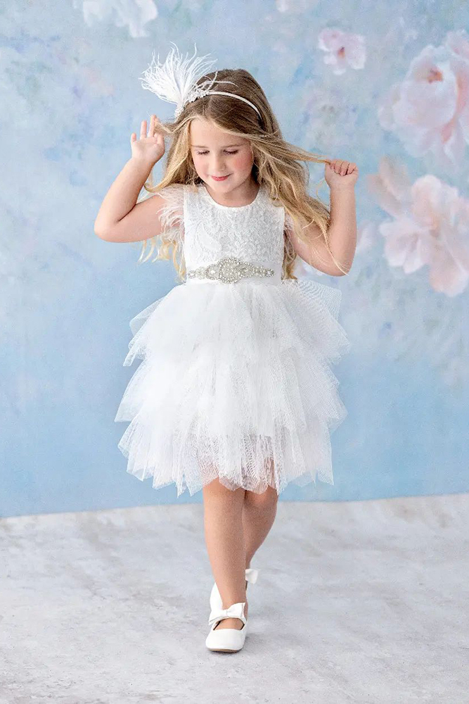 vintage flower girl dresse lace boho jeweled belt hanna