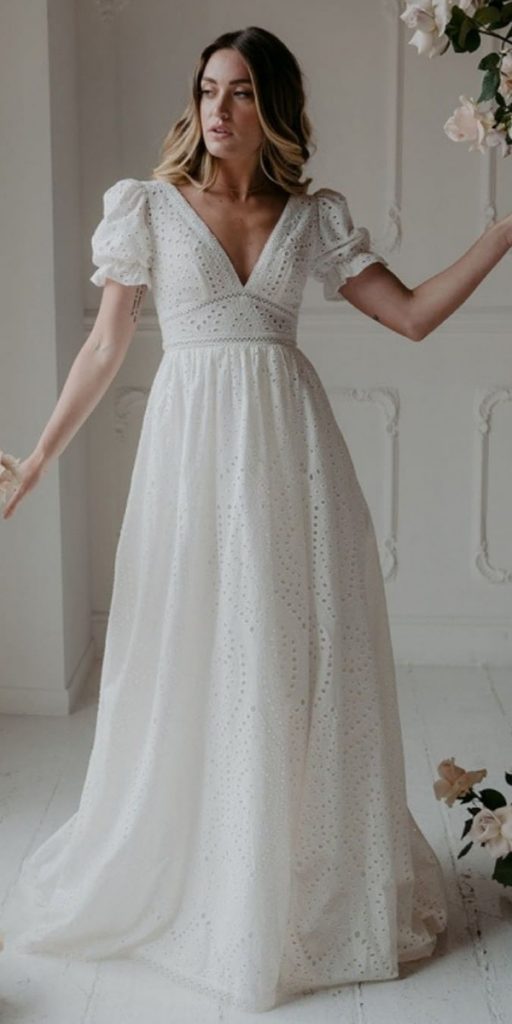 beach wedding dresses a line v neckline cap sleeves nadiamanzato