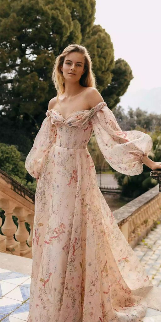 beach wedding dresses a line with long sleeves floral monique