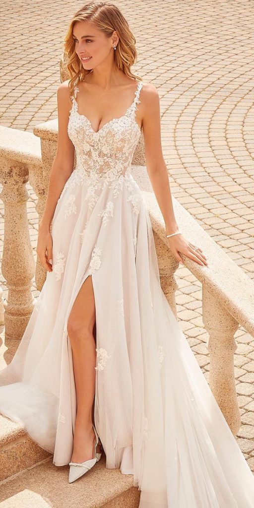 beach wedding dresses lace top with spaghetti straps morilee